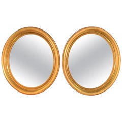 Large Pair of Oval French Gilt Mirrors with New Mirror Glass