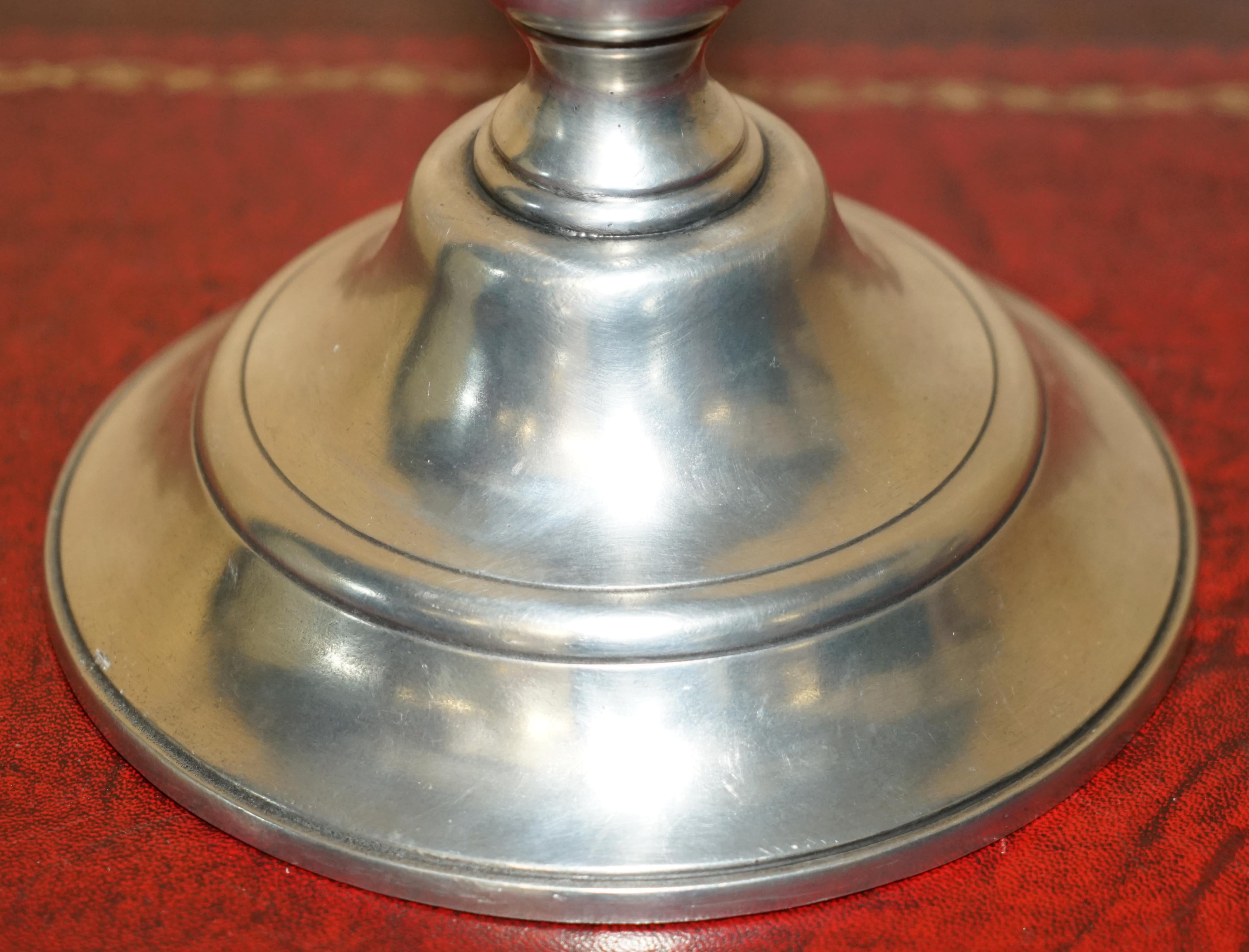 LARGE PAIR OF OWL STAMPED ARTE ITALICA TAVOLA MARINONI CANDLESTICK PEWTER LAMPs 1