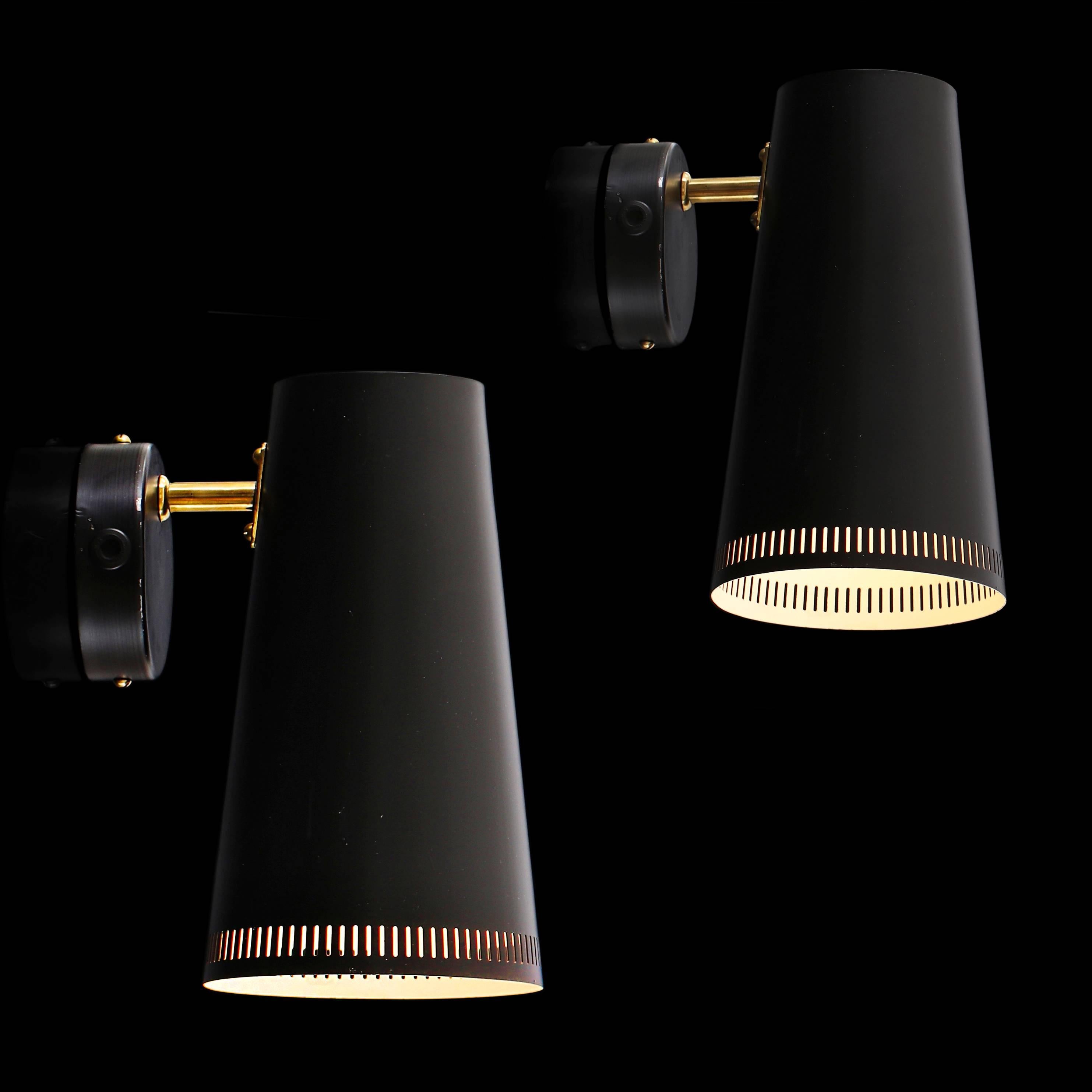 Finnish Large Pair of Paavo Tynell Black Wall Lights for Taito Oy For Sale