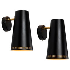 Large Pair of Paavo Tynell Black Wall Lights for Taito Oy