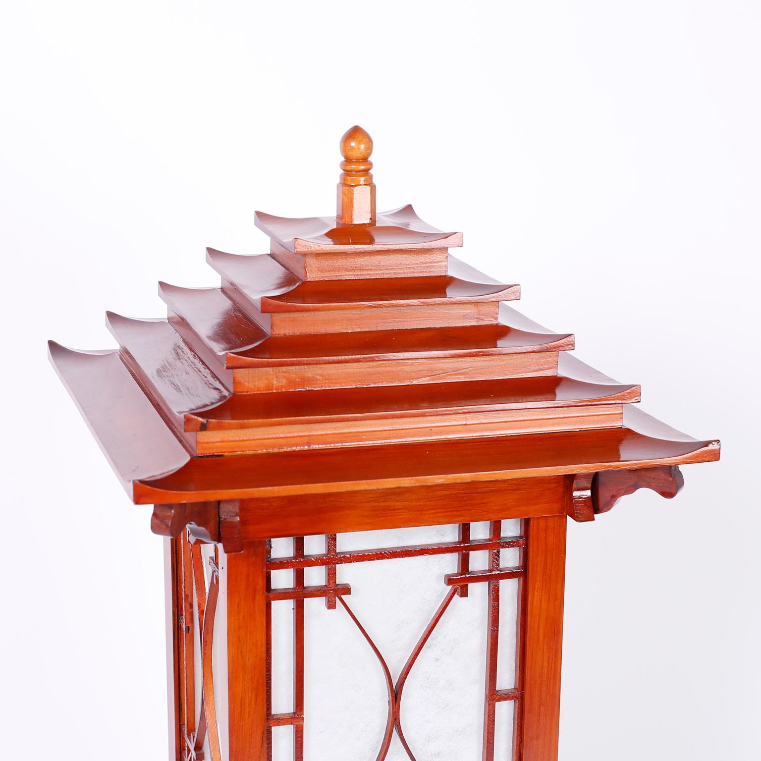 American Large Pair of Pagoda Table Lamps