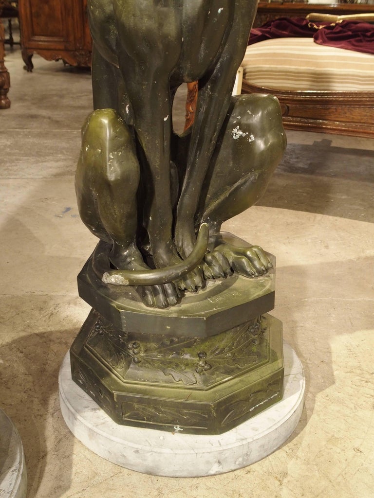 Large Pair of Painted Dog Statues on Stone Bases from France at 1stDibs