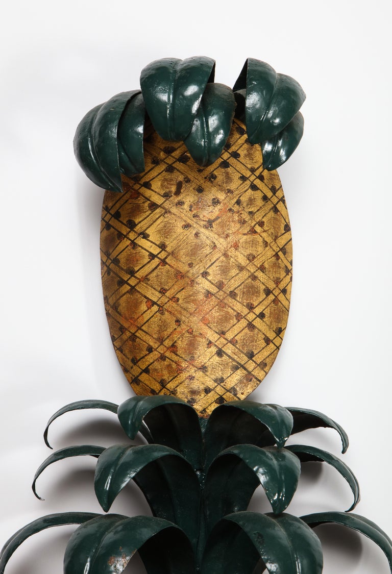 Art Deco Large Pair of Painted Tole Pineapple Sconces For Sale