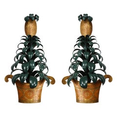 Large Pair of Painted Tole Pineapple Sconces