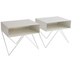 Bespoke Pair of Paper White Powder-Coated Steel Robot Bedside Tables