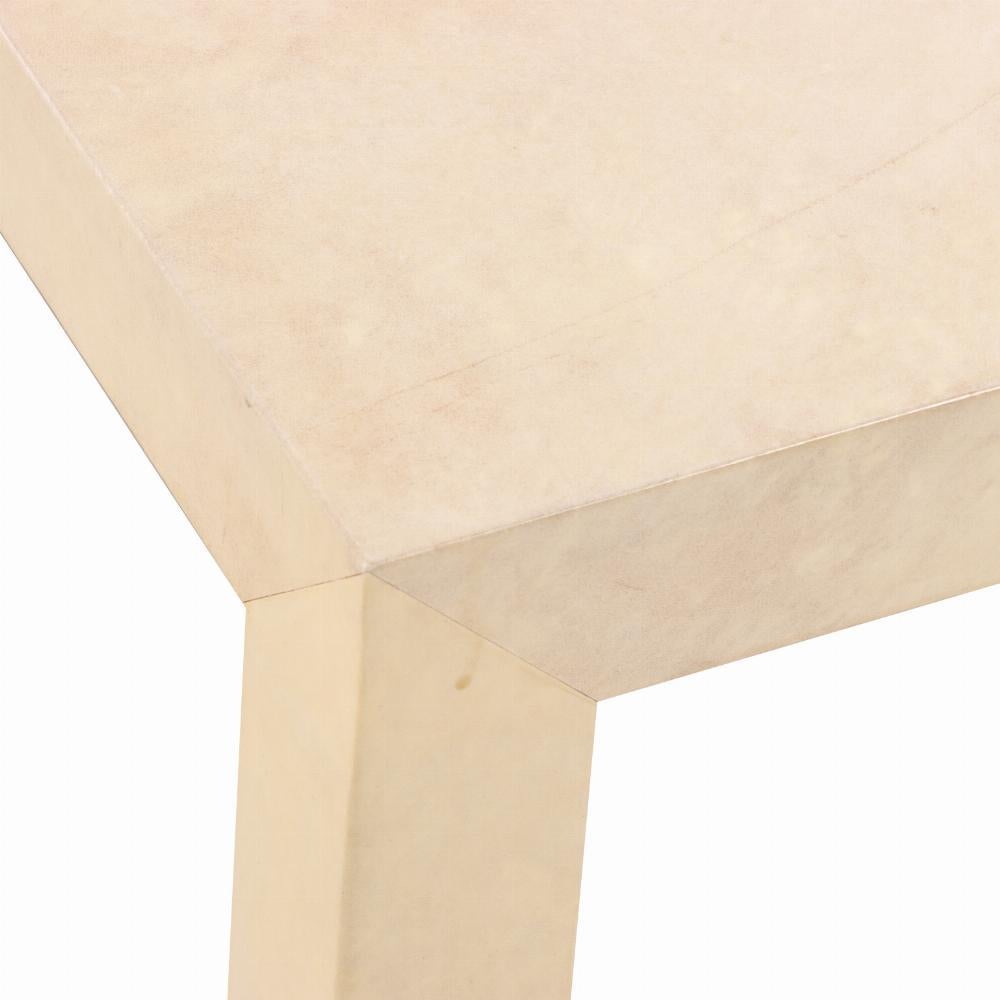 Designed in the manner of Samuel Marx, these pieces reflect his signature blend of modernist simplicity and luxurious materials. The clean, rectilinear forms with square straight legs are softened by the natural tonal variations and texture of the