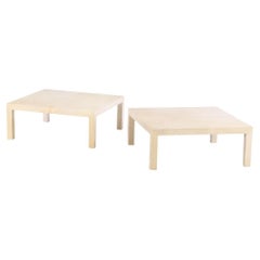 Large pair of parchment covered coffee / end tables in the manner of Samuel Marx