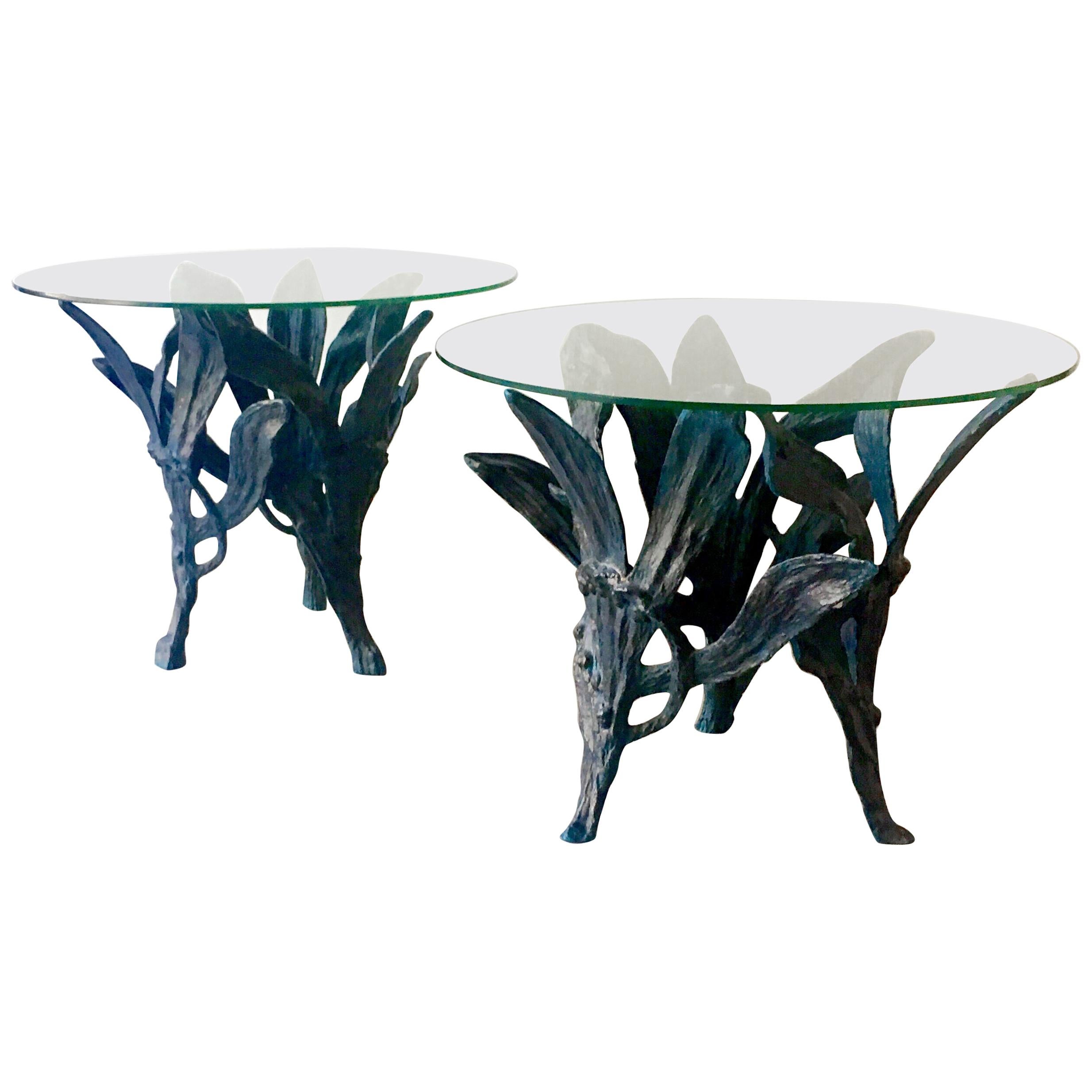 Large Pair of Patinated Aluminium Side Tables, 1960s For Sale