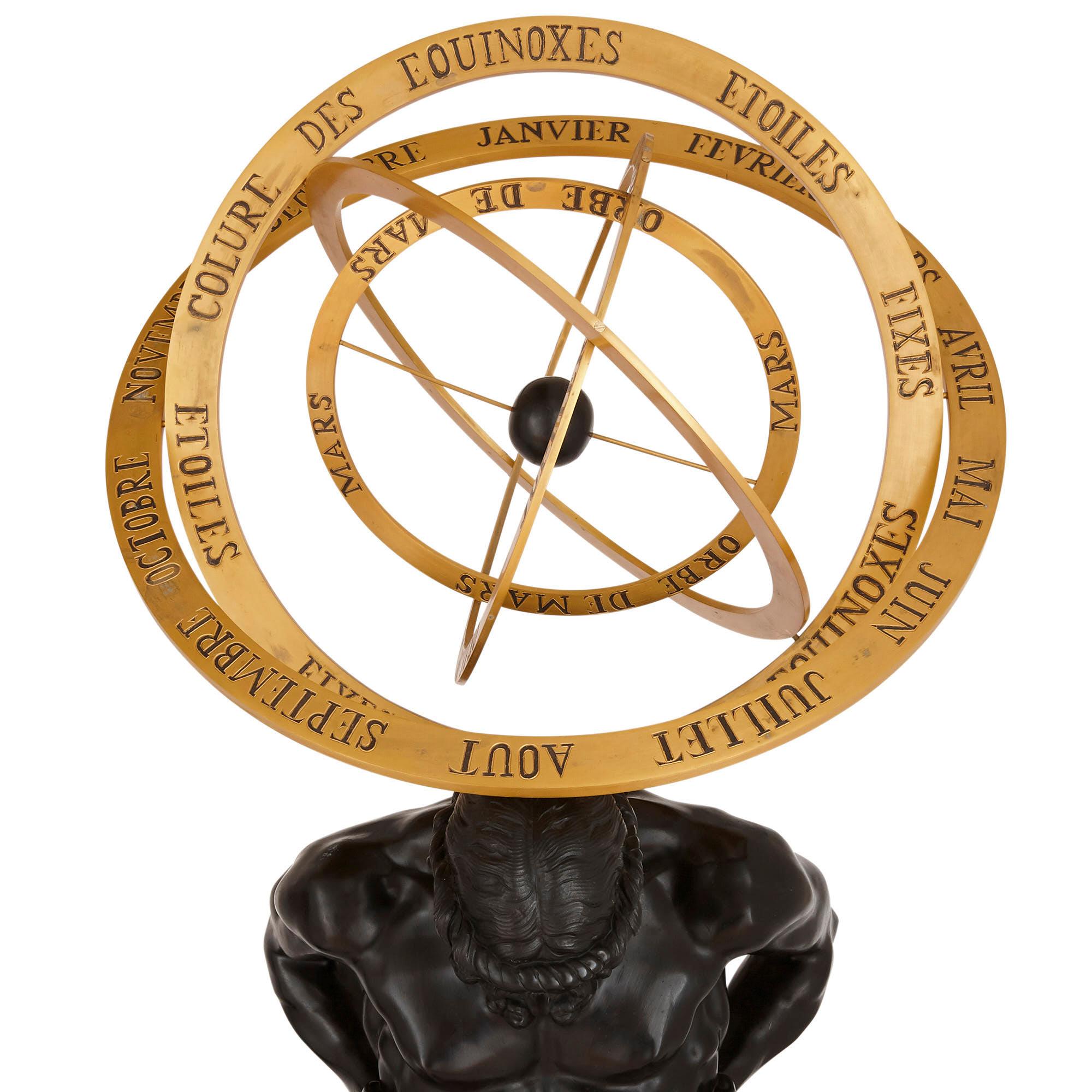 Gran Pareja de Figuras Atlas de Bronce Patinado y Dorado Madera en venta