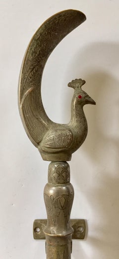 Large Pair of Mughal Indian Peacock Shaped Brass Silvered Door Handles