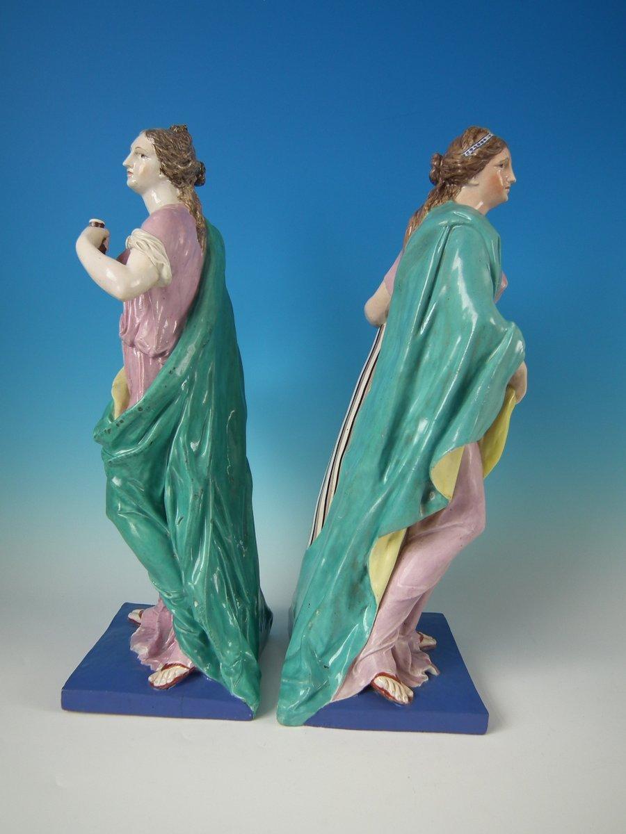 Large Pair of Pearlware 'Prudence & Fortitude' Figures In Good Condition In Chelmsford, Essex