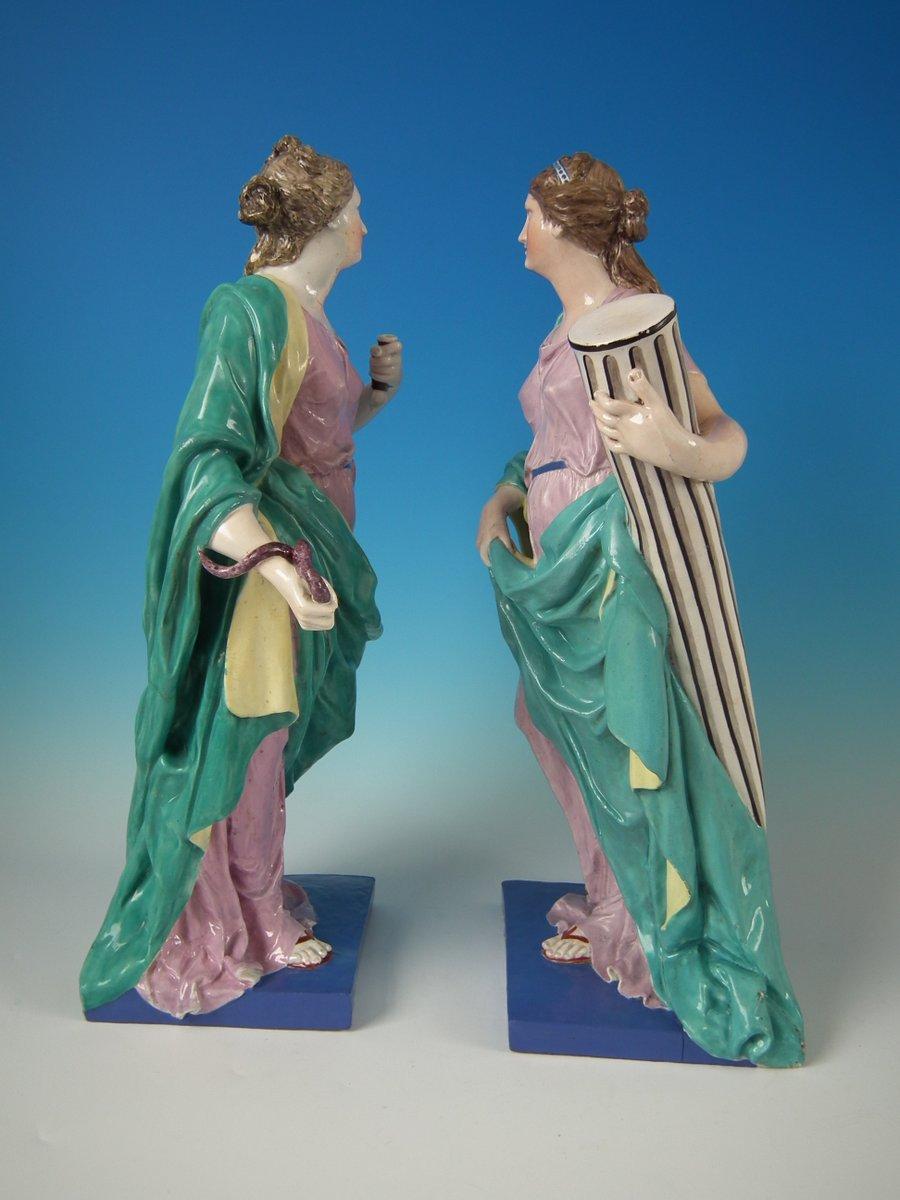 Early 19th Century Large Pair of Pearlware 'Prudence & Fortitude' Figures