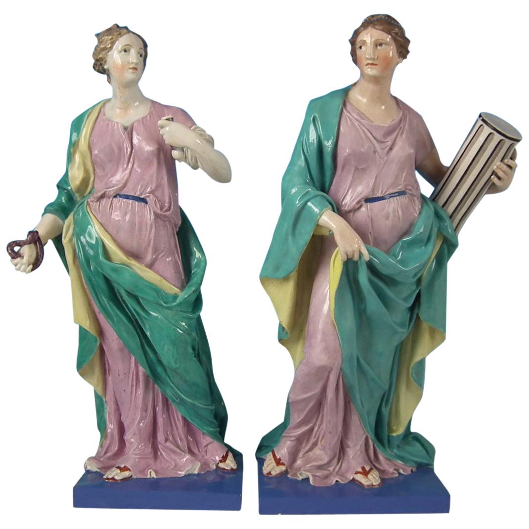 Large Pair of Pearlware 'Prudence & Fortitude' Figures For Sale