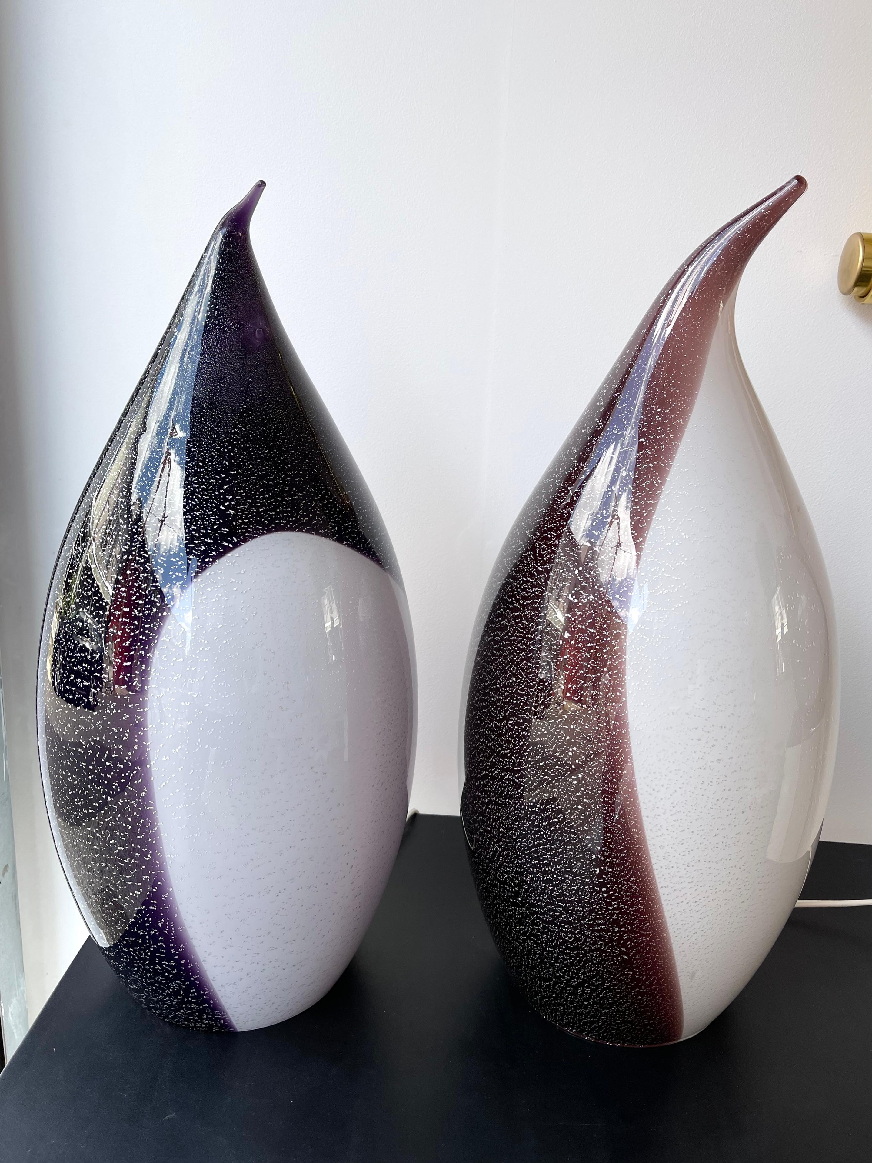 Large Pair of Penguin Murano Glass Lamps, Italy, 1980s 5