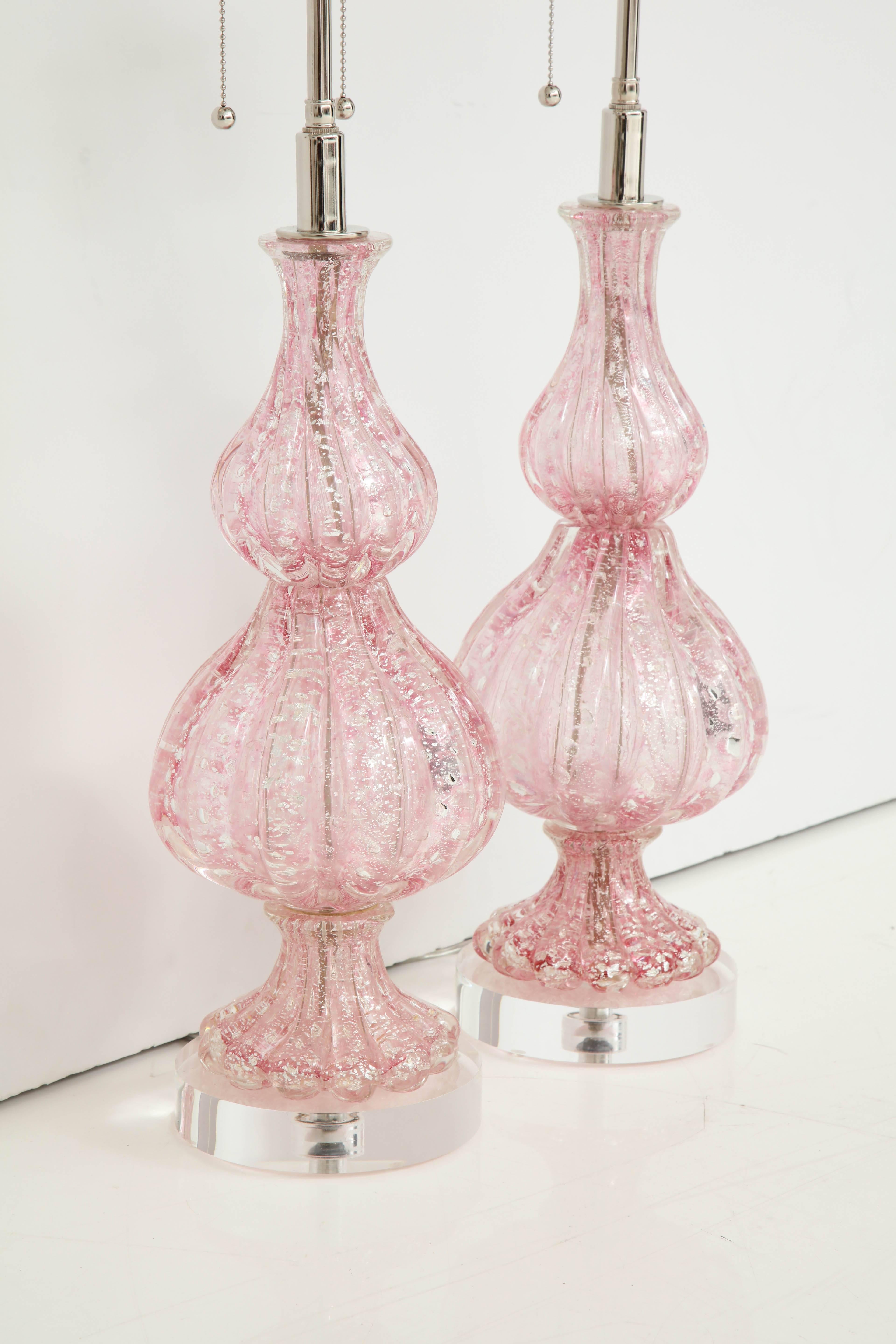 Italian Large Pair of  Pink Barovier Lamps