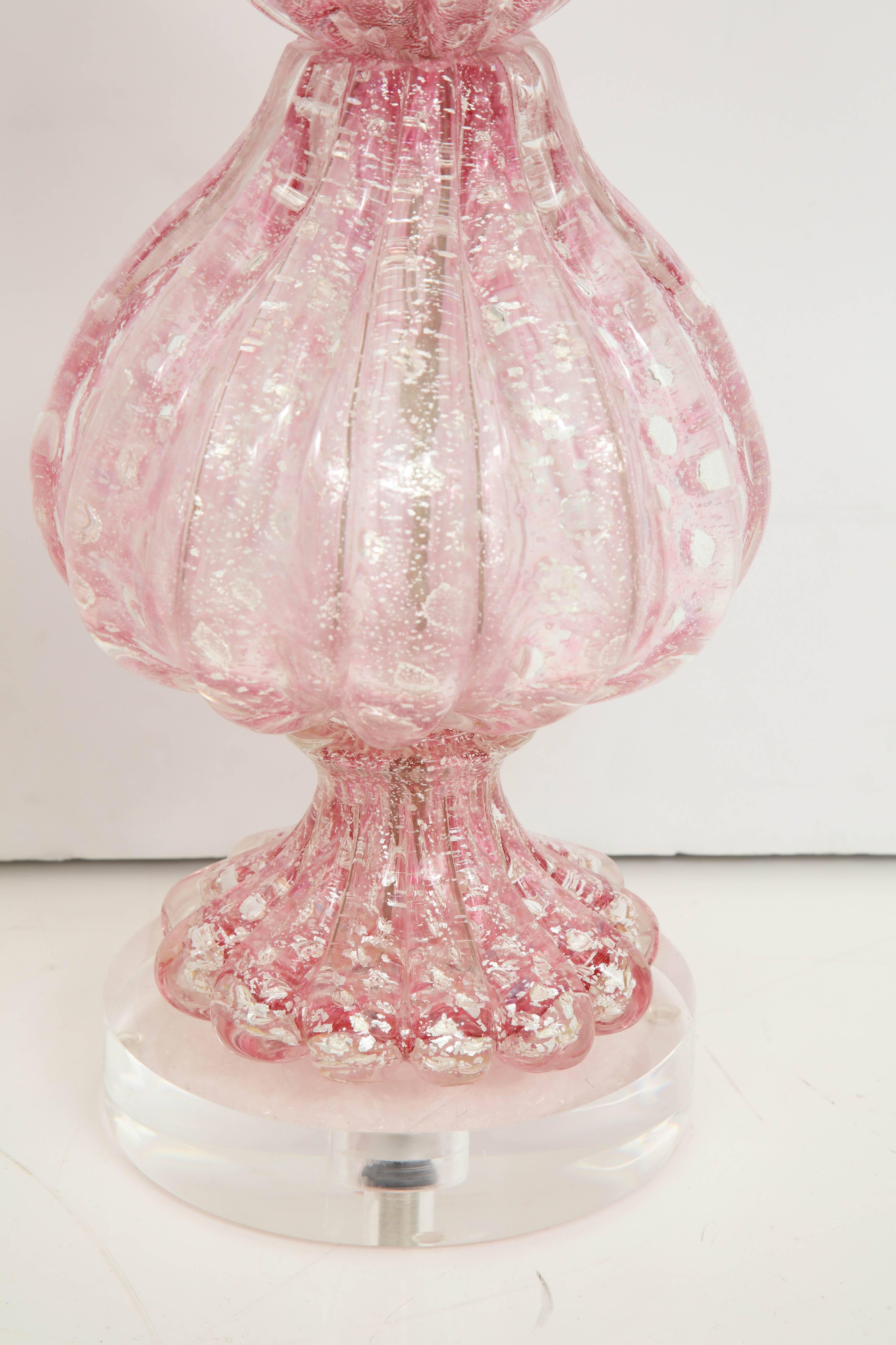 Large Pair of  Pink Barovier Lamps In Excellent Condition In New York, NY