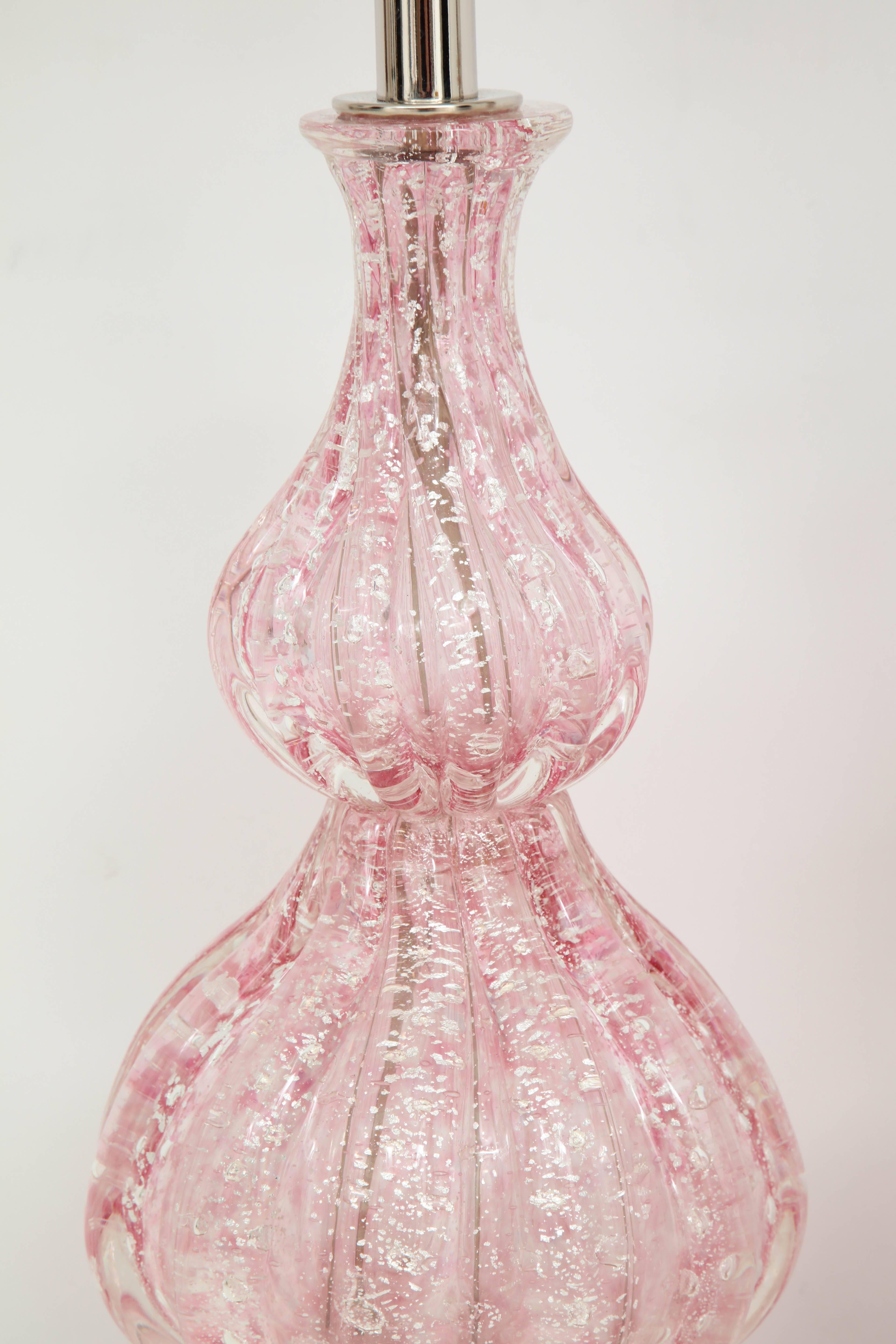 Mid-20th Century Large Pair of  Pink Barovier Lamps