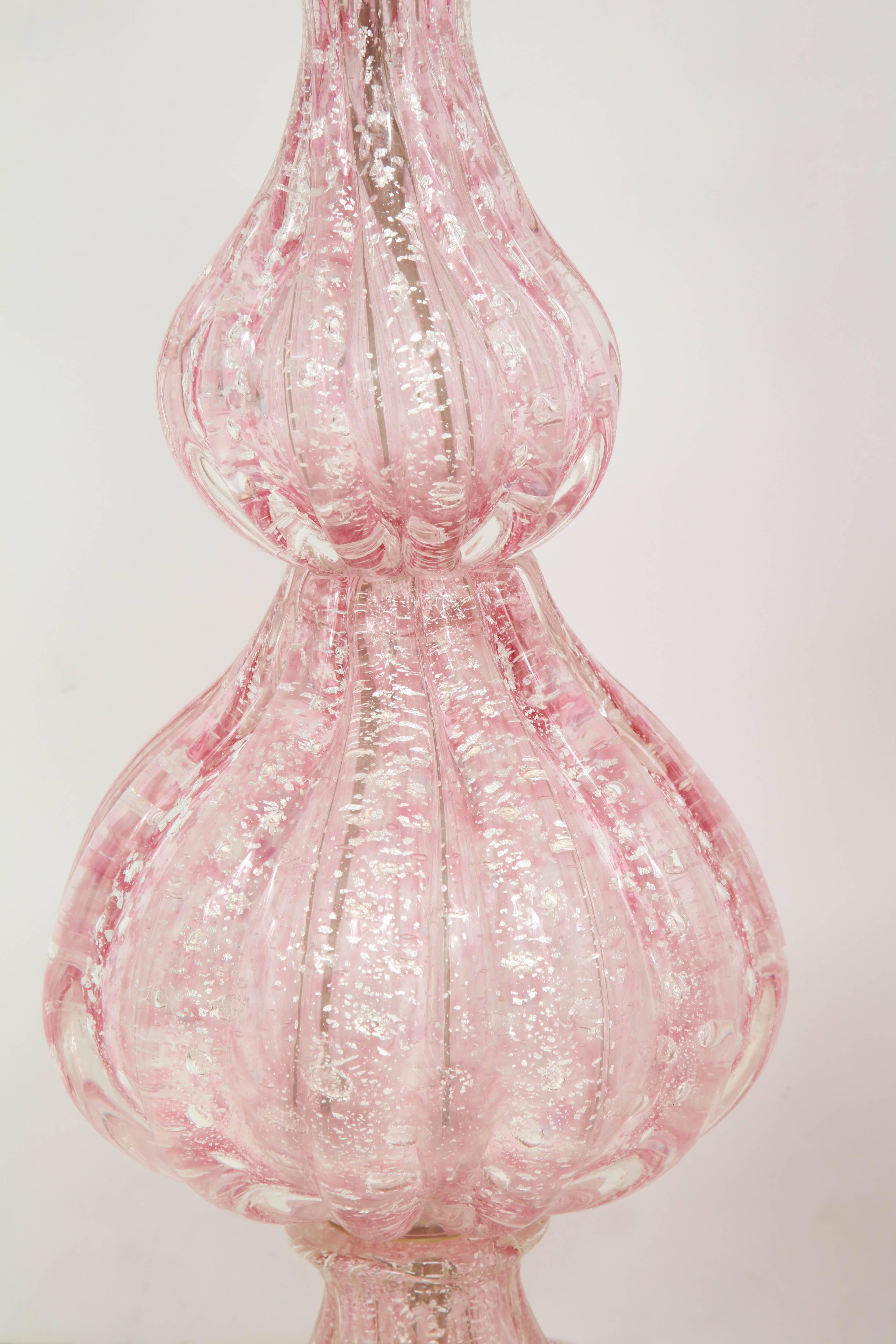 Murano Glass Large Pair of  Pink Barovier Lamps