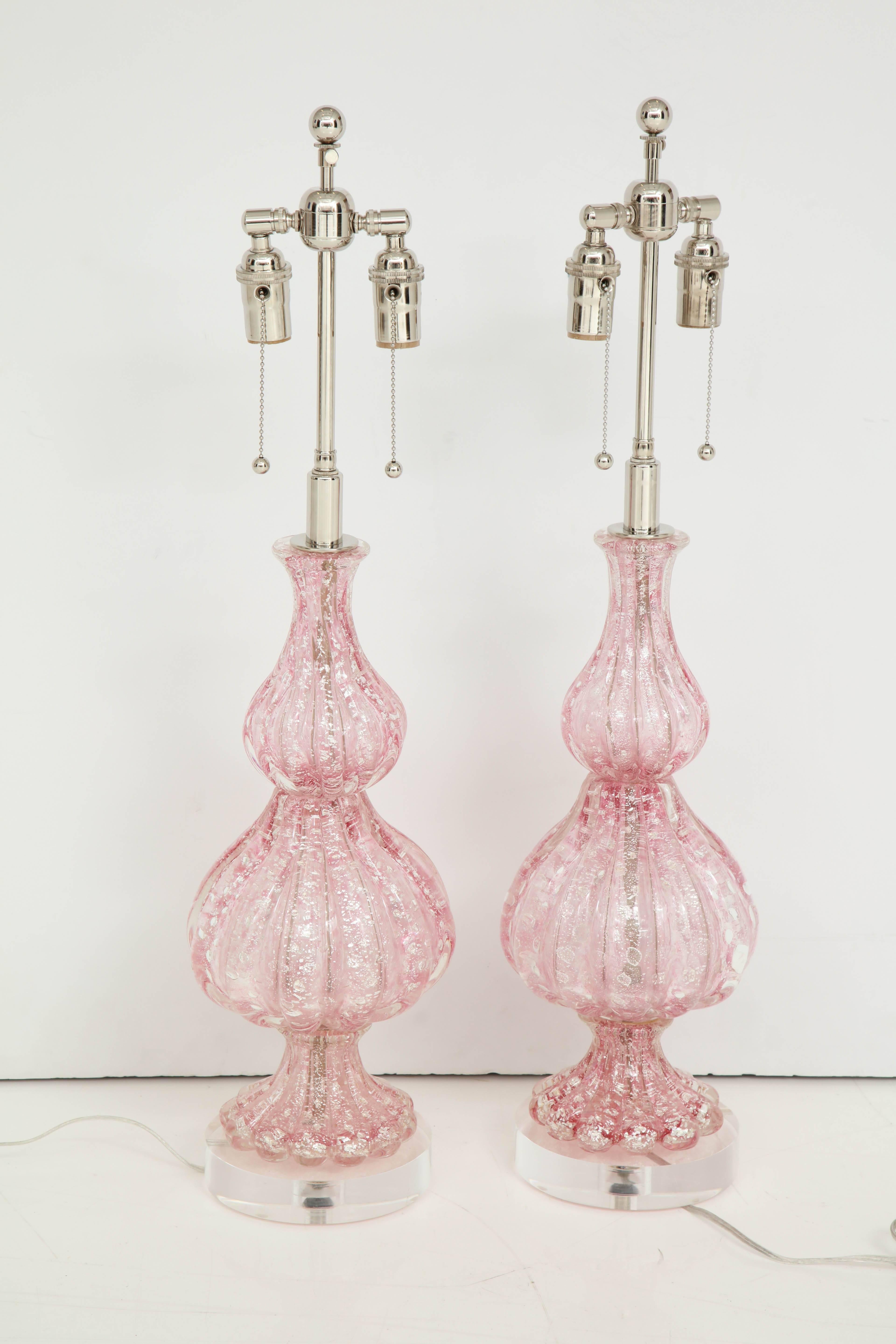 Large Pair of  Pink Barovier Lamps 1