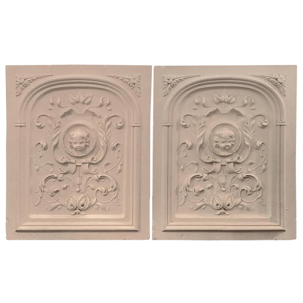 Large Pair of Plaster Decorative Wall Plaques, Bas Relief