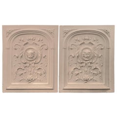 Antique Large Pair of Plaster Decorative Wall Plaques, Bas Relief