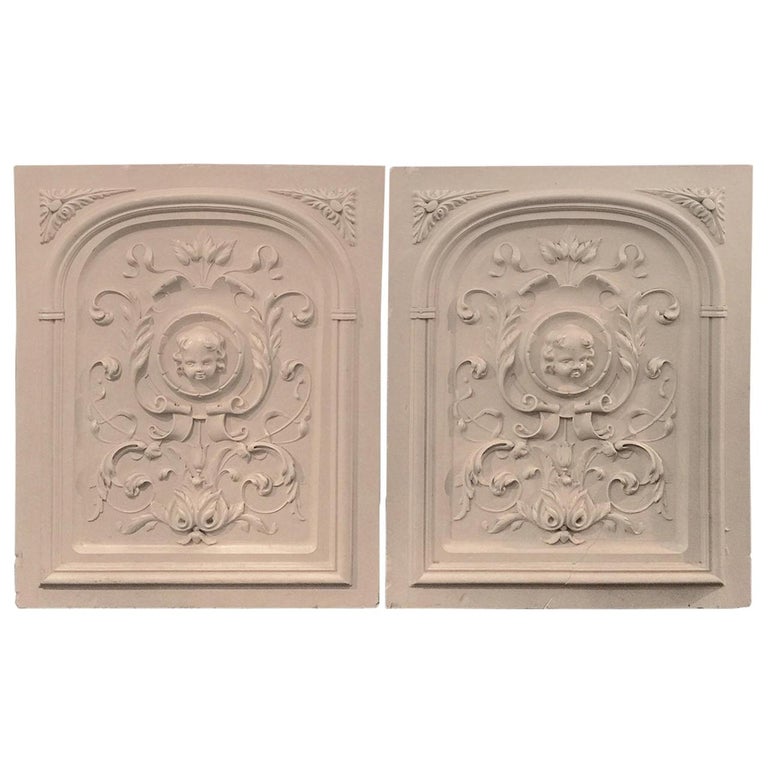 Large Pair of Plaster Decorative Wall Plaques, Bas Relief at 1stDibs