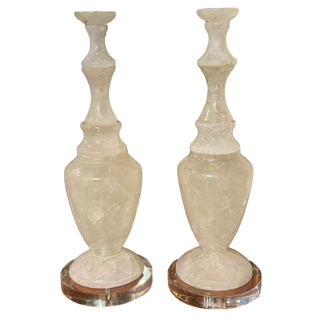 Large Pair of Polished Rock Crystal Lamps