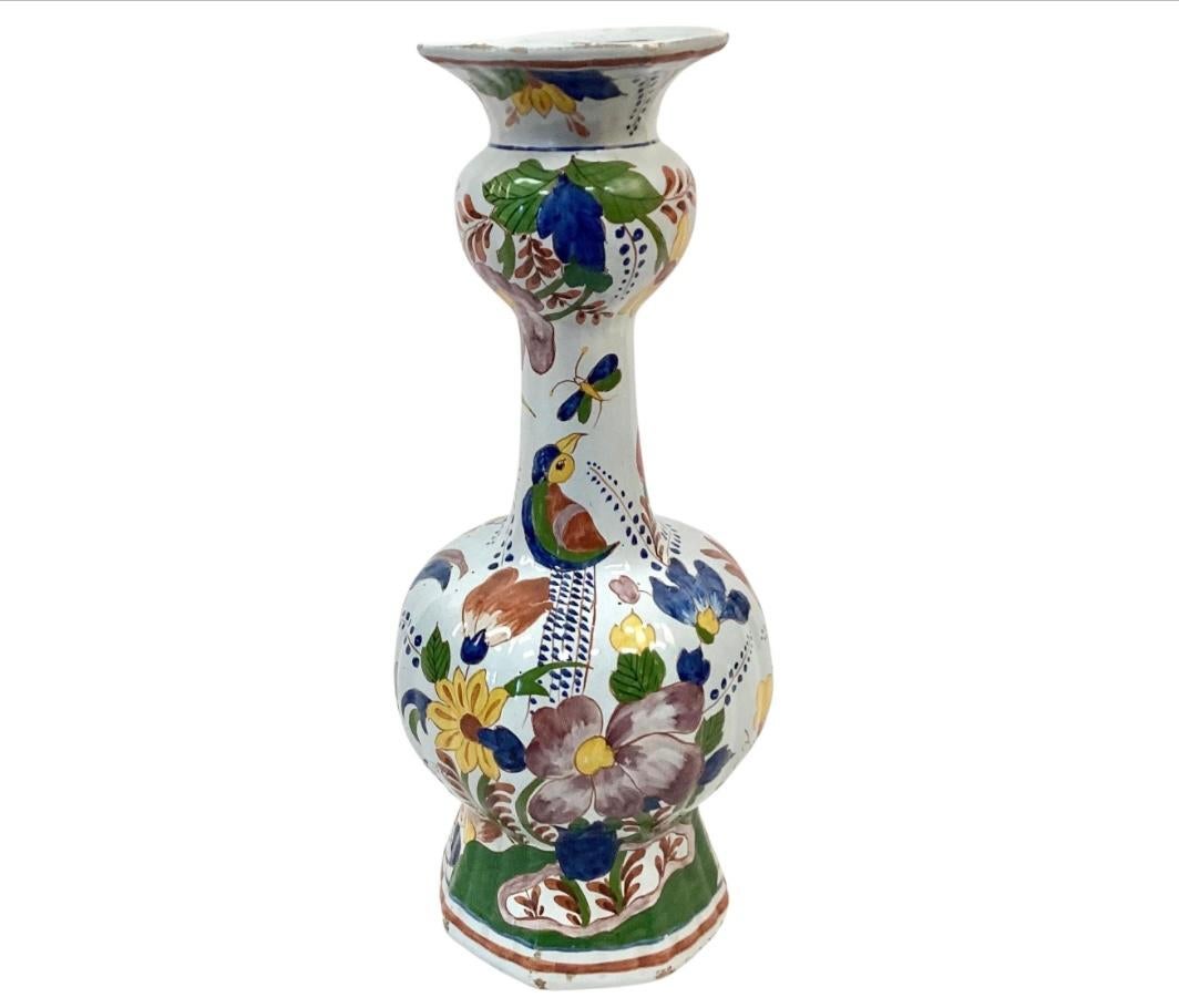Polychromed Large Pair Of Polychrome Dutch Delft Vases For Sale