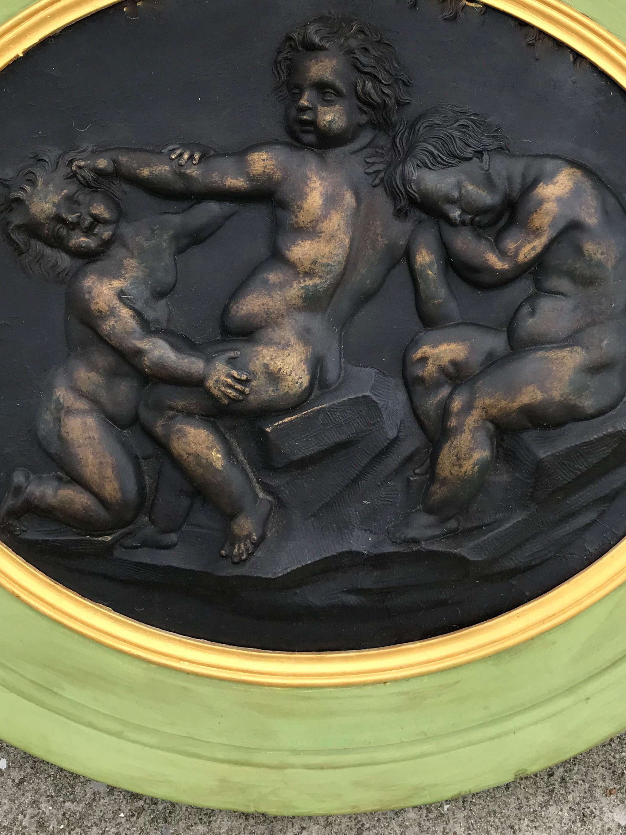 Large Pair of Putti or Cherub Wall Medallions or Plaques In Good Condition In Nashville, TN