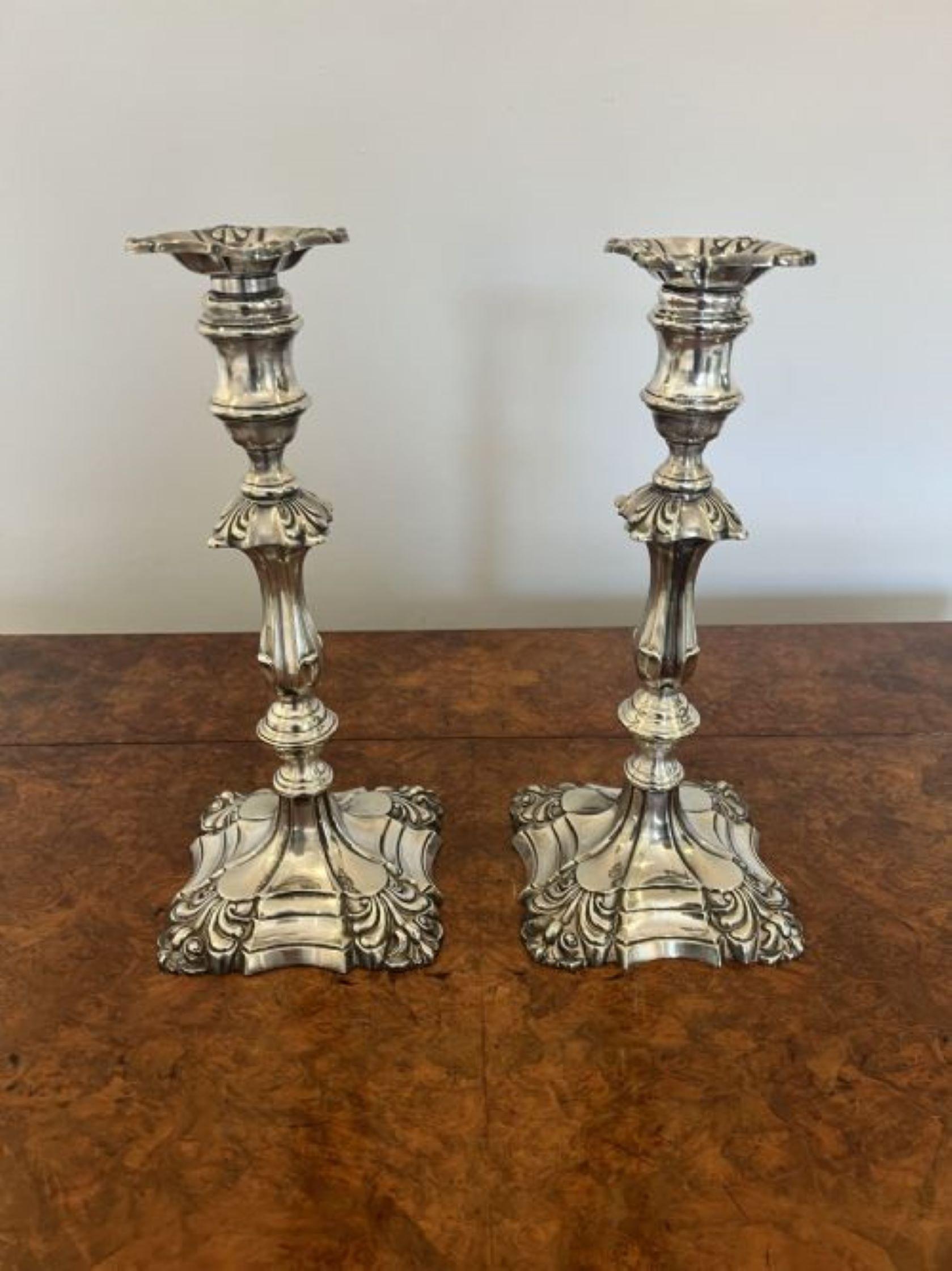 Sheffield Plate Large pair of quality antique Victorian Ornate Candlesticks  For Sale