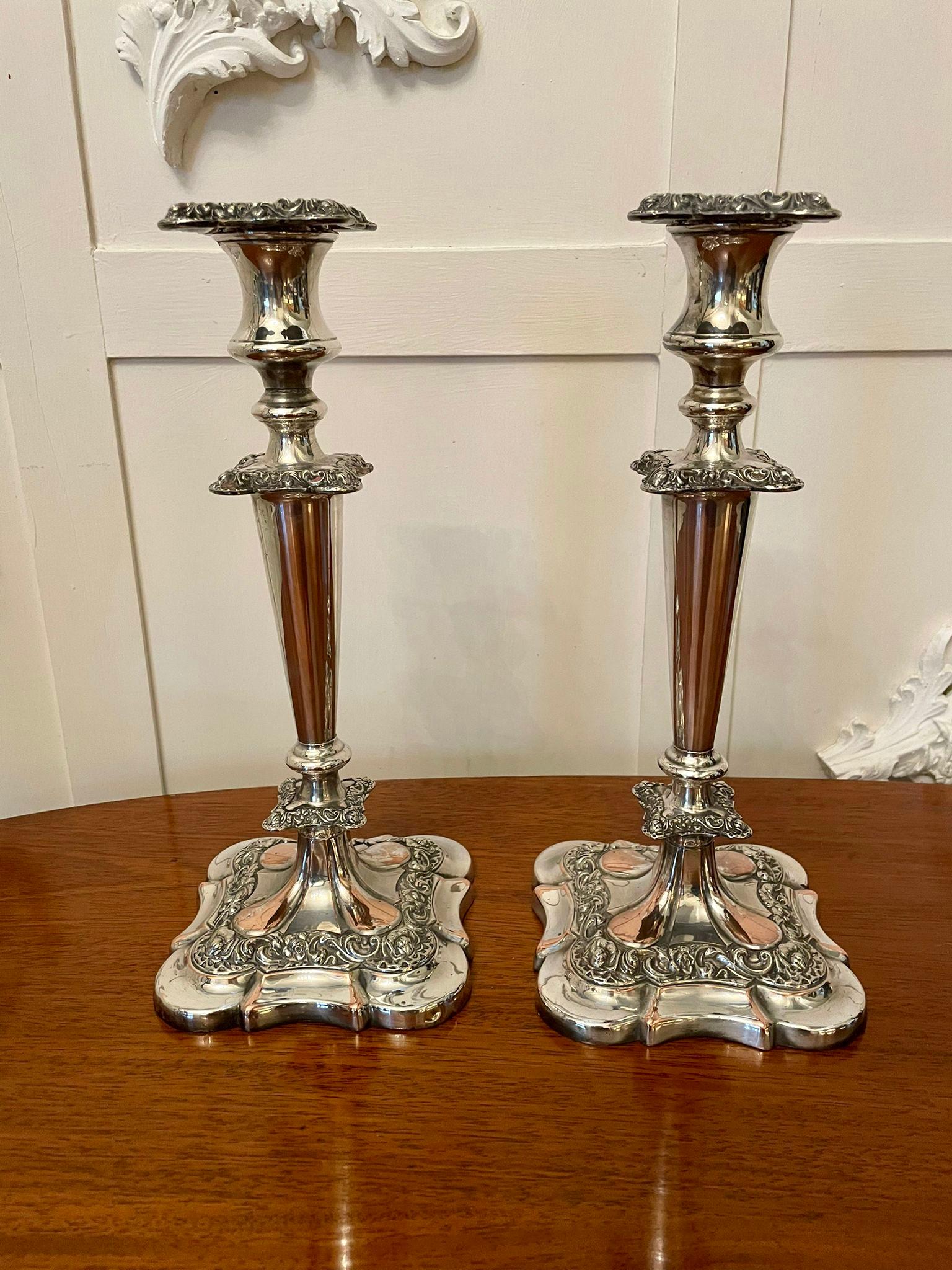 19th Century Large Pair of Quality Antique Victorian Sheffield Plated Ornate Candlesticks For Sale