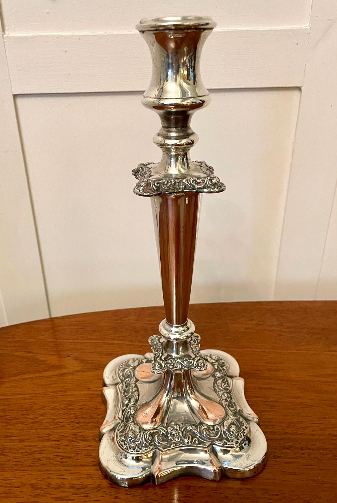 Silver Plate Large Pair of Quality Antique Victorian Sheffield Plated Ornate Candlesticks For Sale