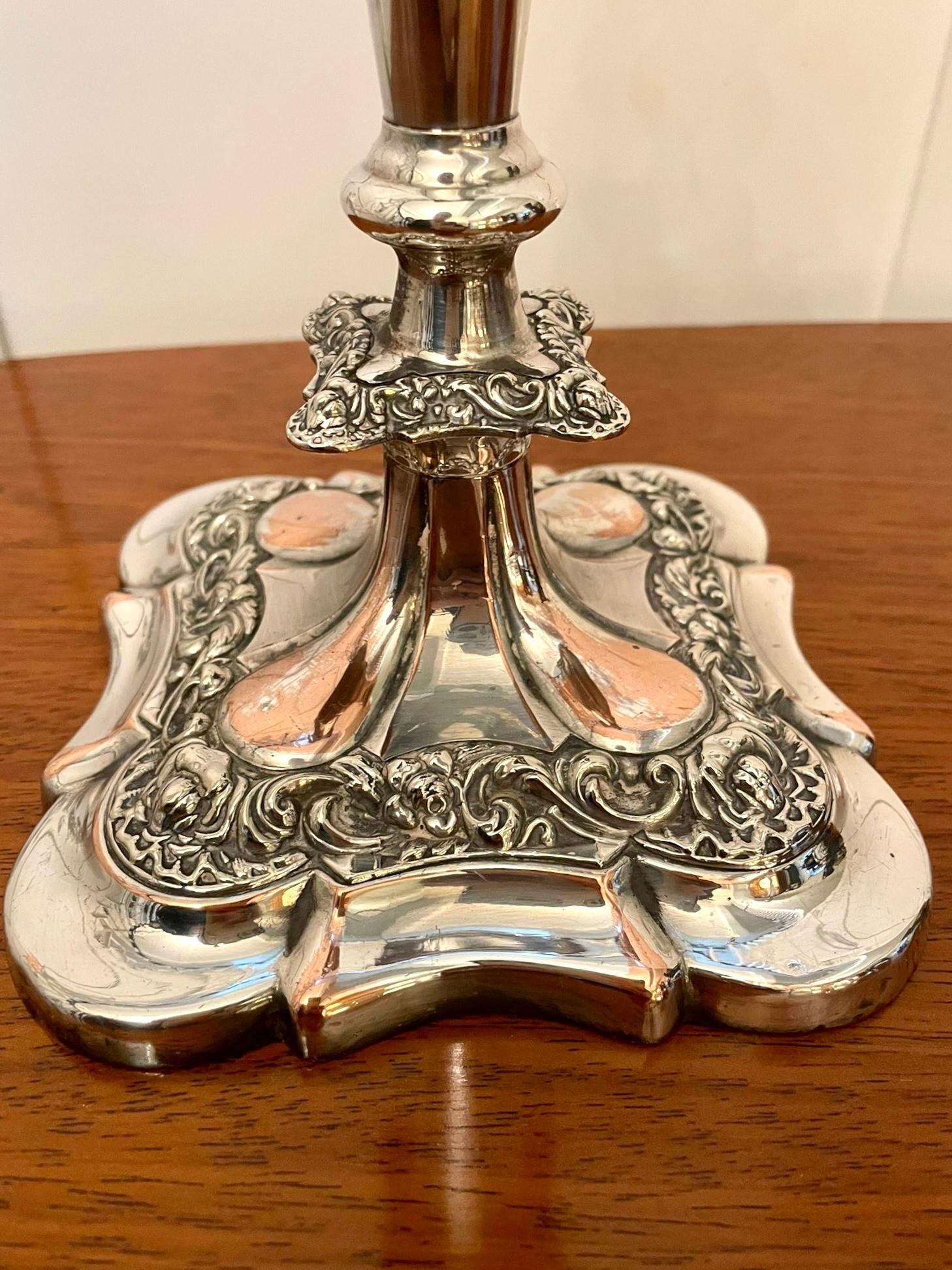 Large Pair of Quality Antique Victorian Sheffield Plated Ornate Candlesticks For Sale 1