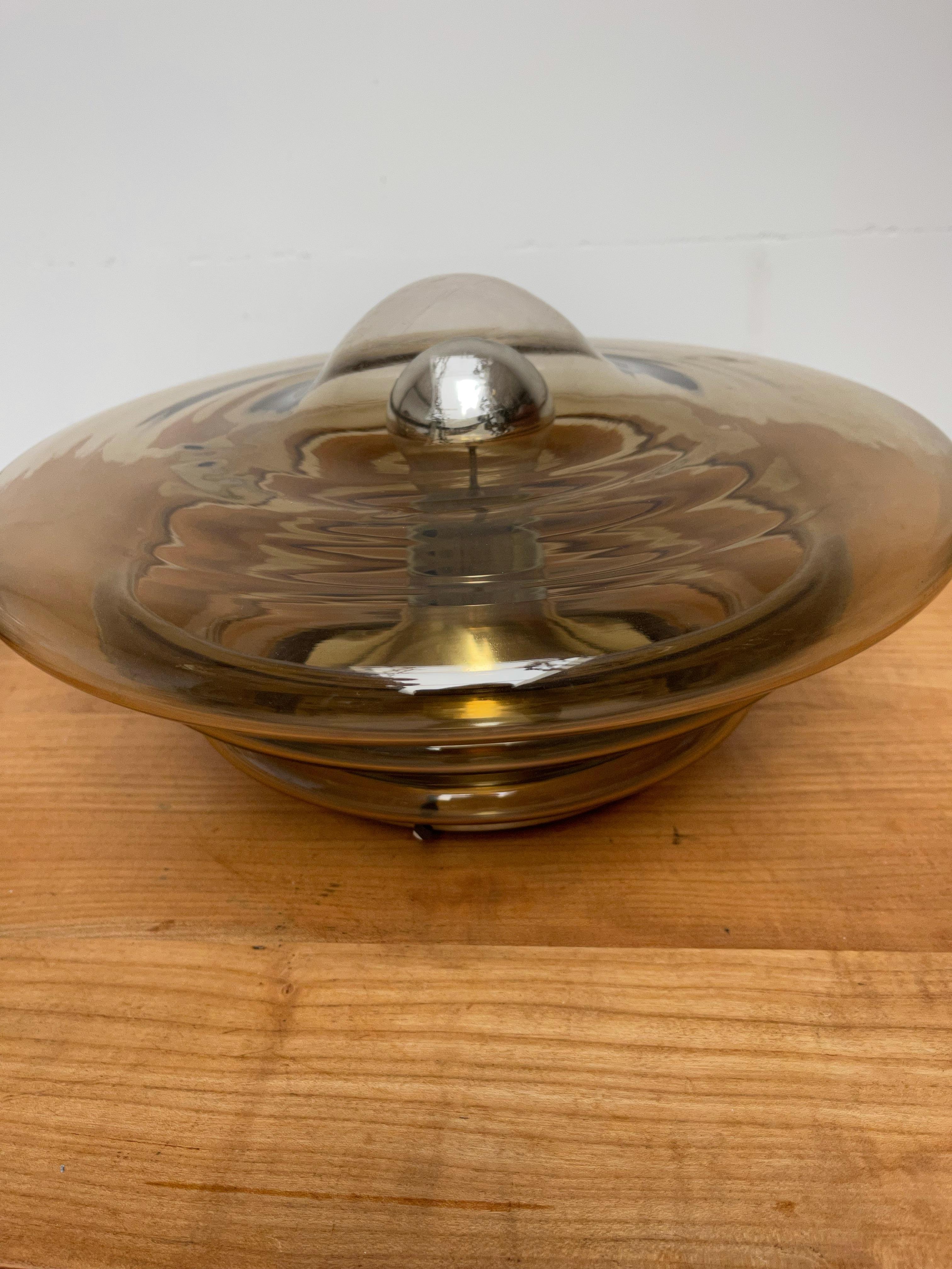 Large Pair of RAAK of Amsterdam Smoked Layered Glass Ceiling Lamp, Lights, 1970s For Sale 12