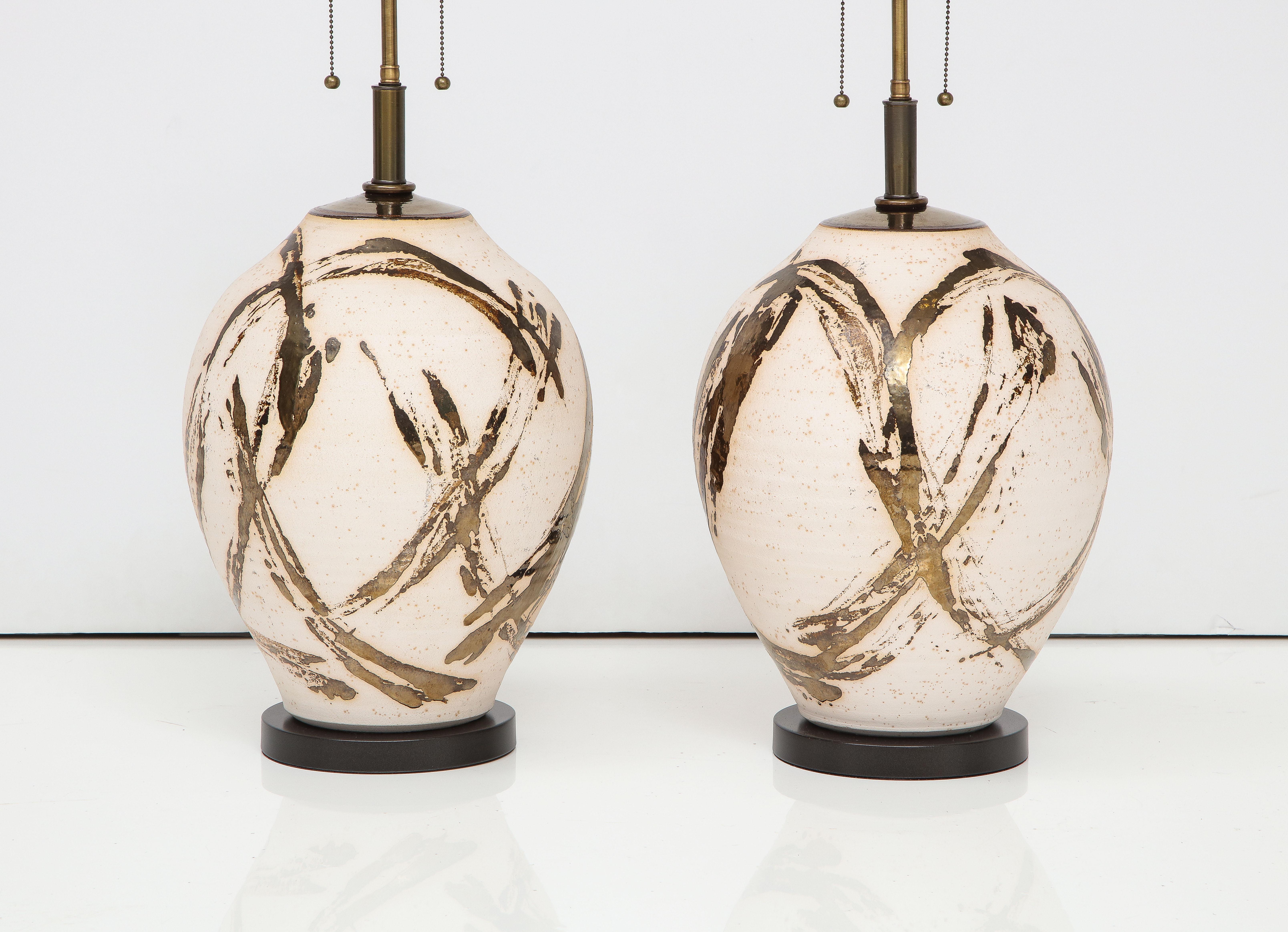 Large Pair of Raku Ware Lamps Designed for Steve Chase In Good Condition For Sale In New York, NY