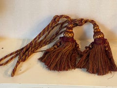 2, Pairs of Raspberry Red Gold Silk Tiebacks with Tassels