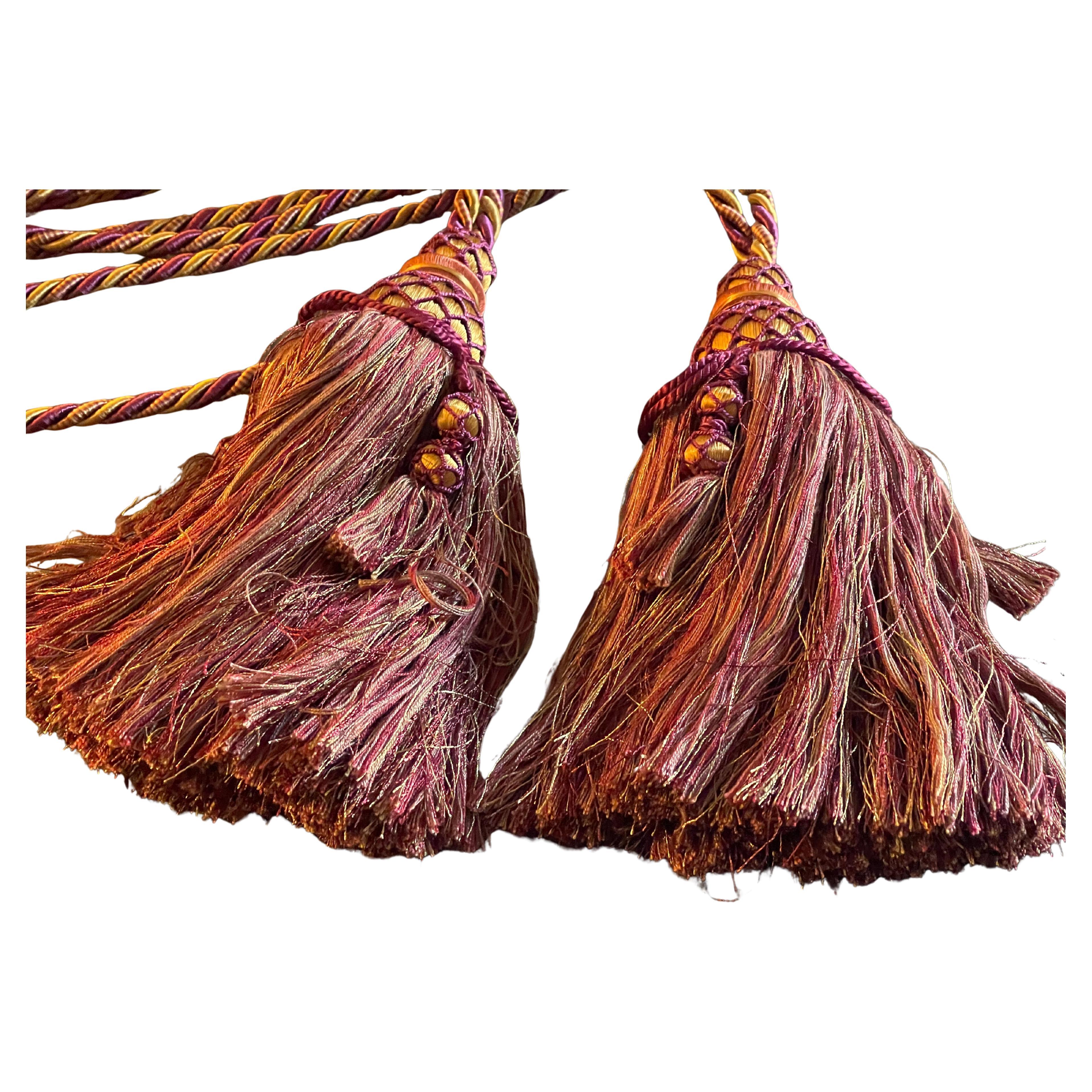 Large Pair of Rasberry Red Gold Silk Tiebacks with Tassels