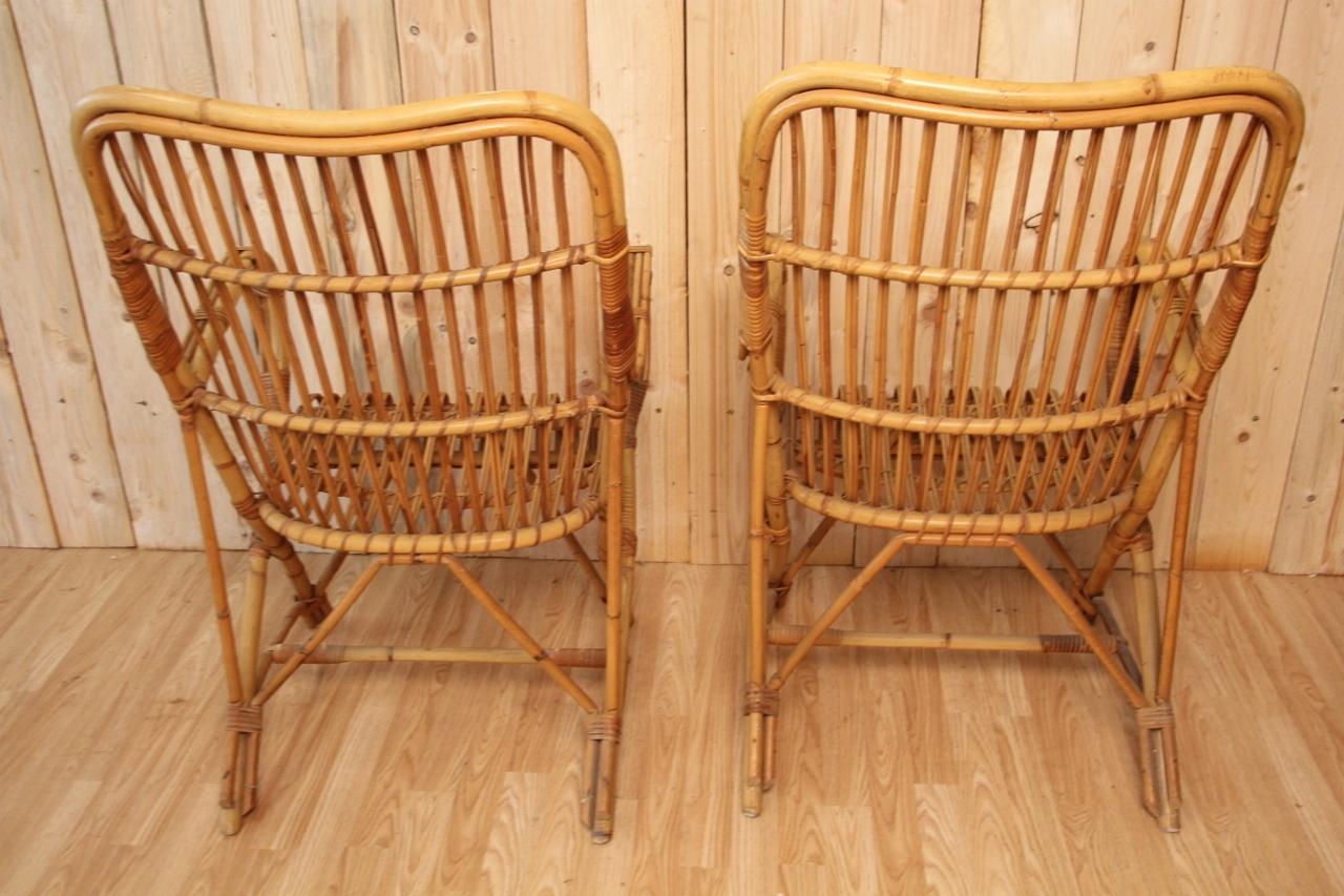 Bohemian Large Pair of Rattan Armchairs from the 60s
