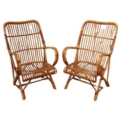 Large Pair of Rattan Armchairs from the 60s