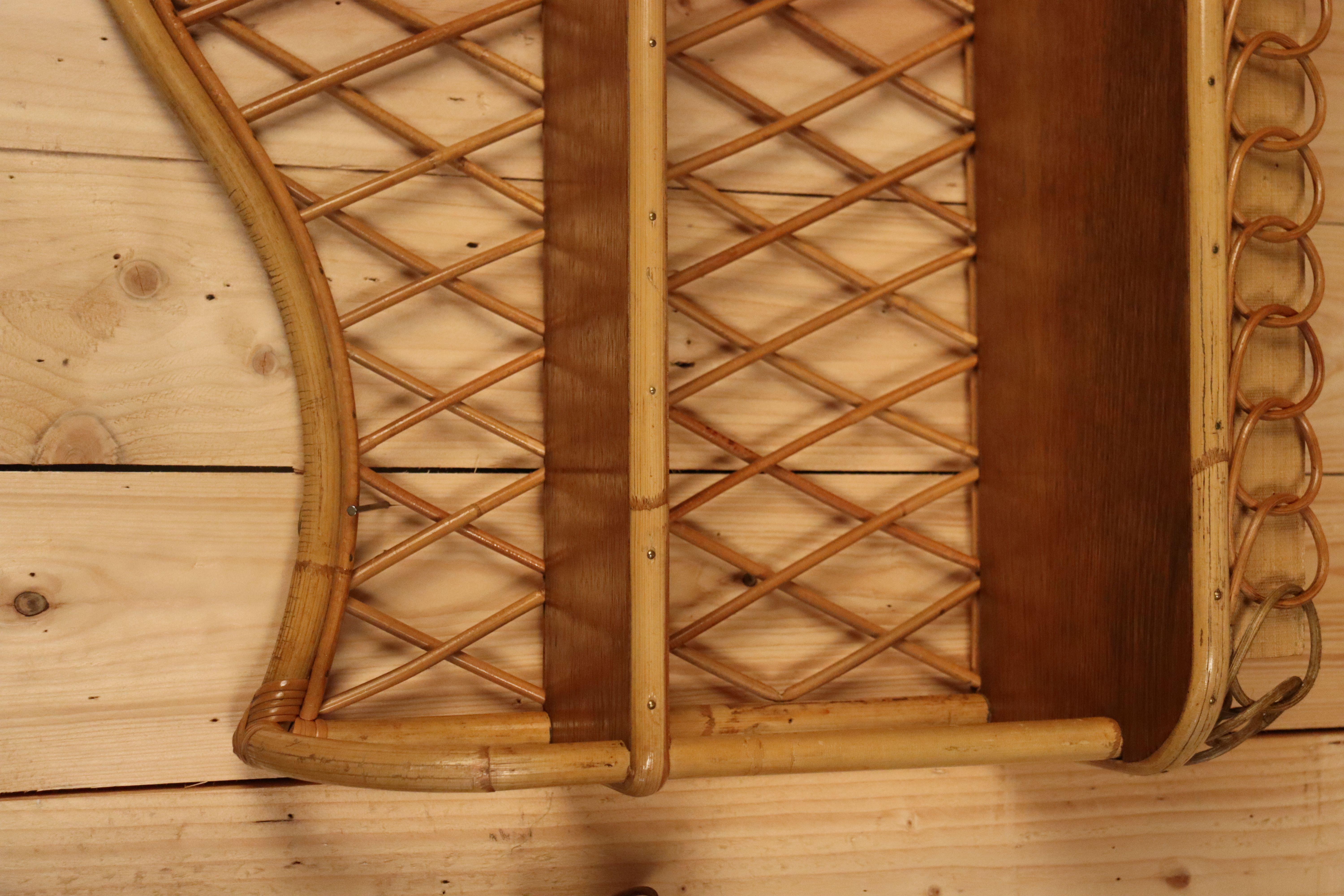 Large Pair Of Rattan Wall Shelves Attributed To Audoux Minnet For Sale 1