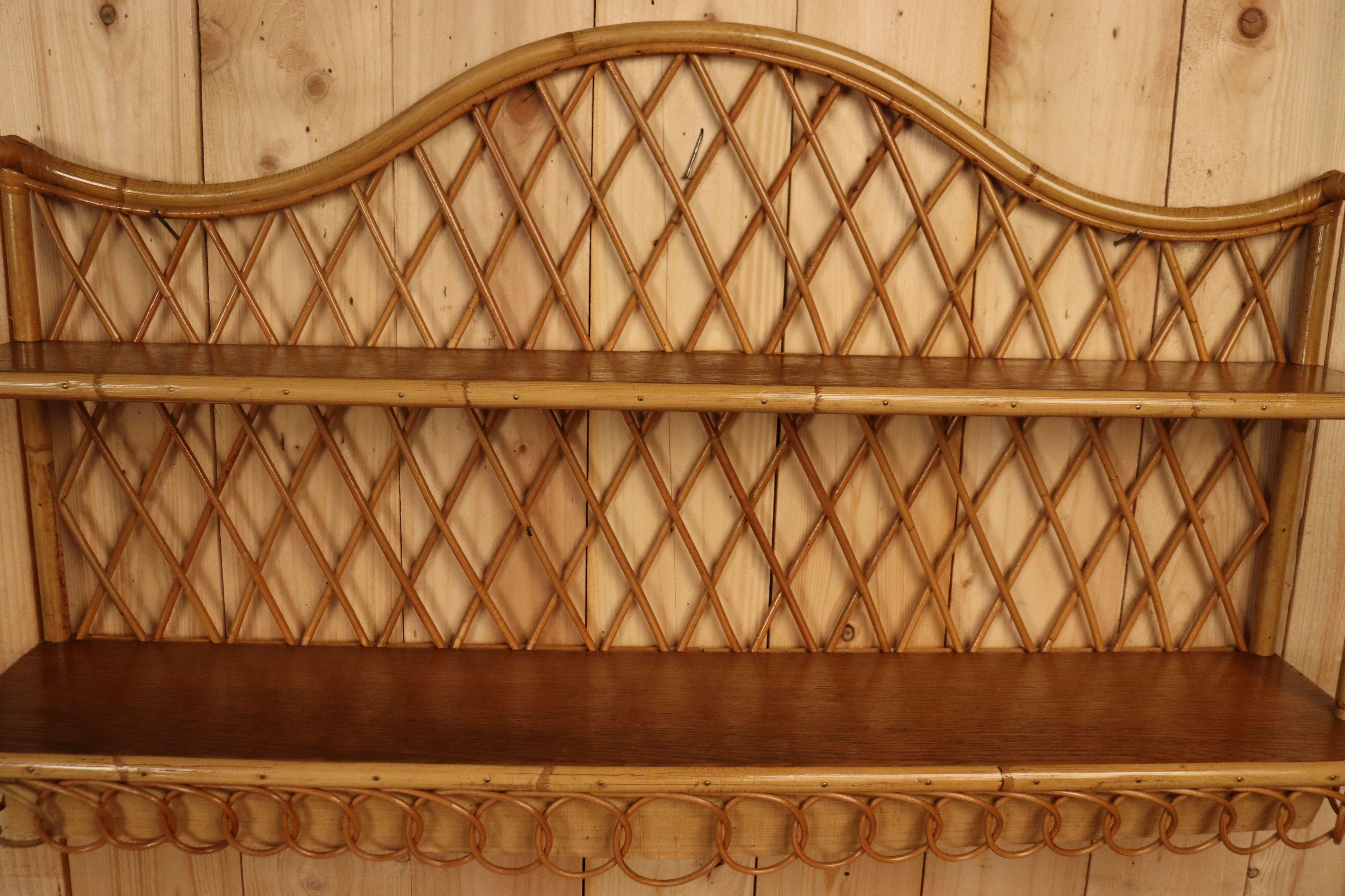 Large Pair Of Rattan Wall Shelves Attributed To Audoux Minnet For Sale 2