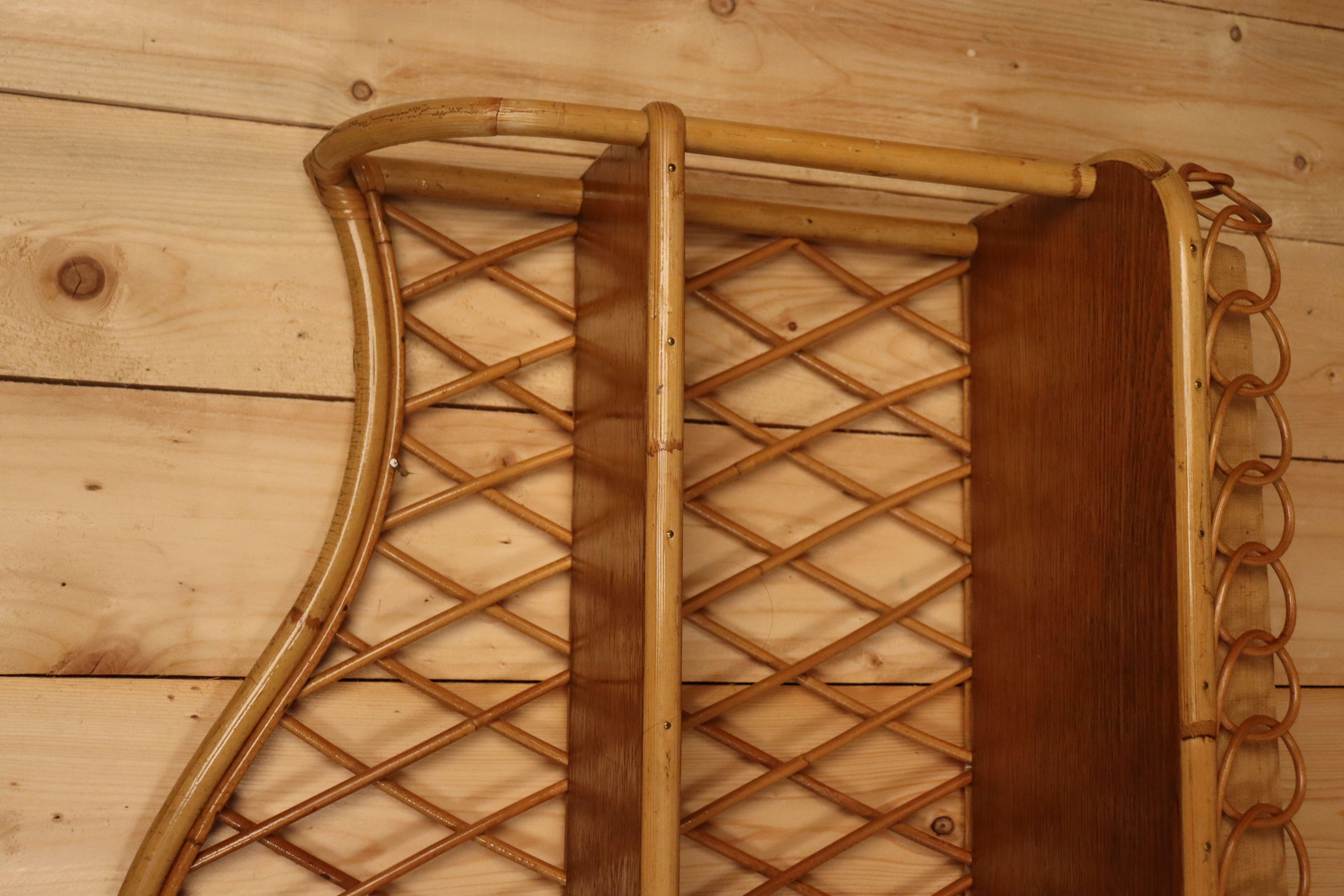 Large Pair Of Rattan Wall Shelves Attributed To Audoux Minnet For Sale 3