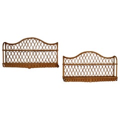 Large Pair Of Rattan Wall Shelves Attributed To Audoux Minnet