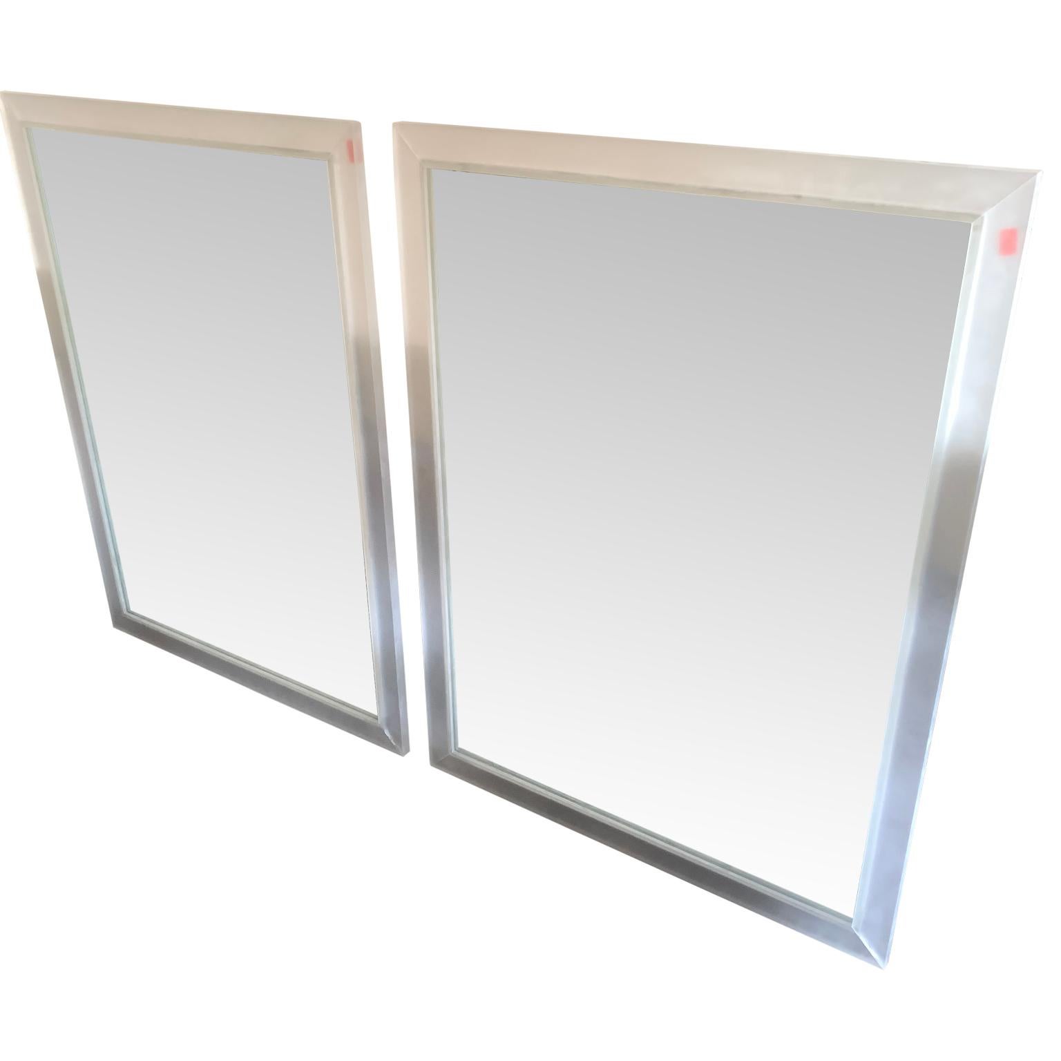 Set of Two Rectangular Vintage Frosted Translucent Lucite Wall Mirrors 8