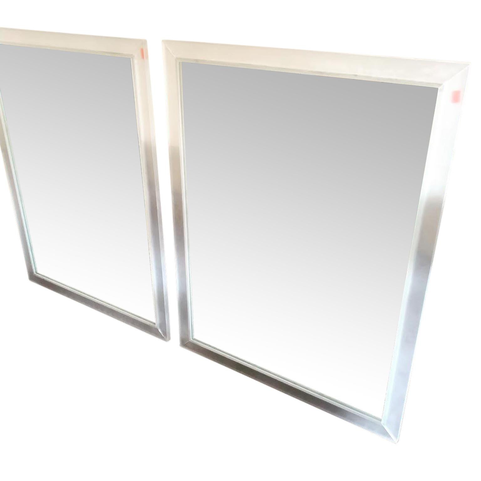 Set of Two Rectangular Vintage Frosted Translucent Lucite Wall Mirrors 11