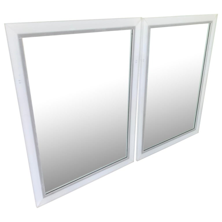 Large Pair Of Rectangular Vintage Frosted Translucent Lucite Wall Mirrors