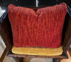 Large Pair of Red Strié Cut Velvet Cushions