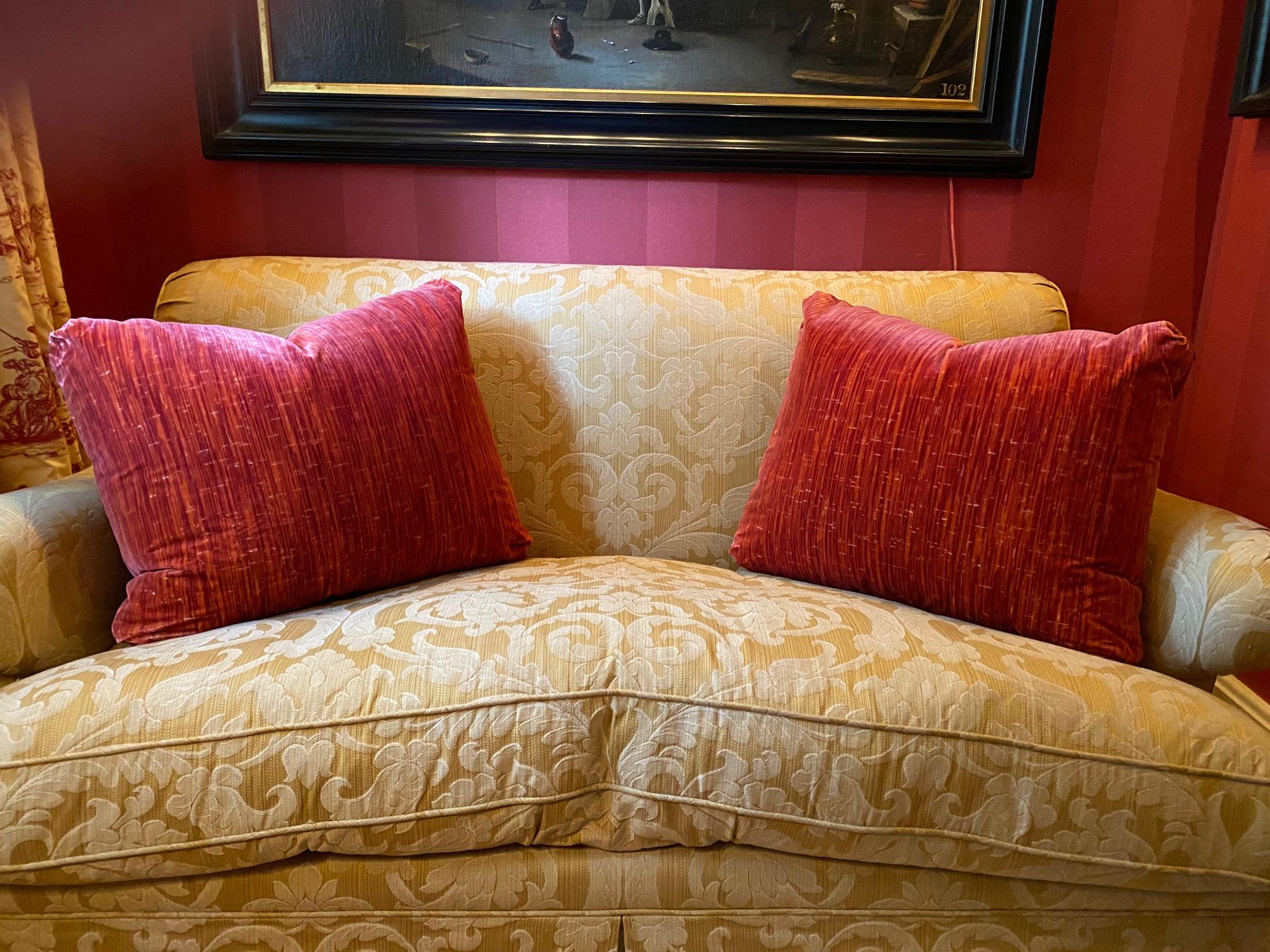 Contemporary Large Pair of Red Strié Cut Velvet Cushions For Sale