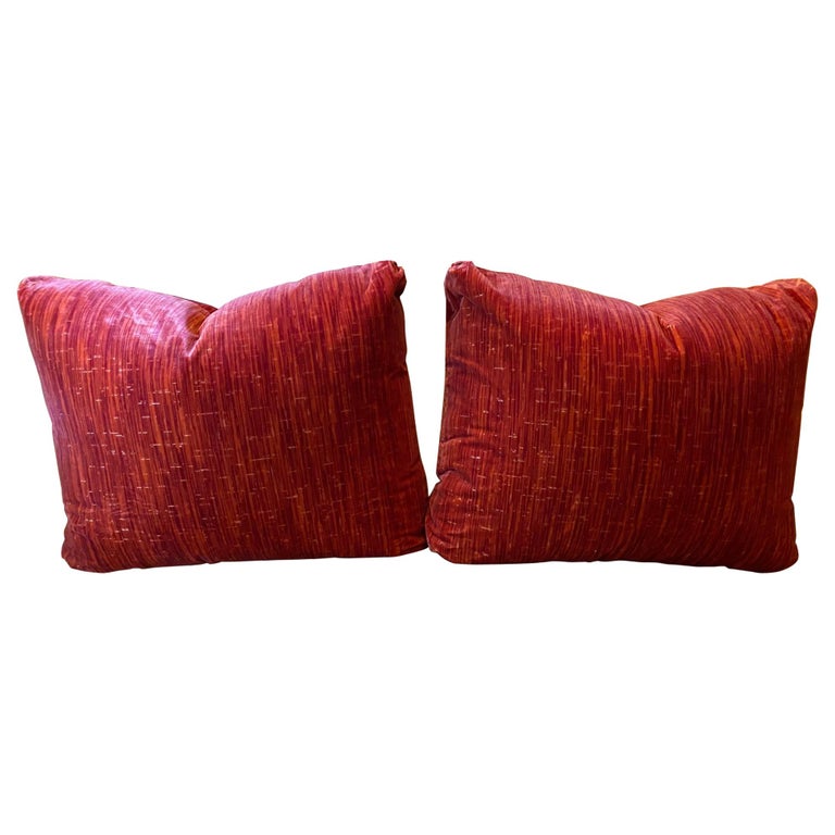 Large Pair of Red Strié Cut Velvet Cushions For Sale at 1stDibs large