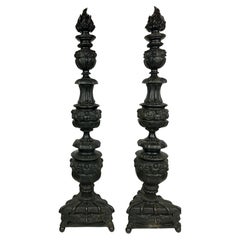 Large Pair of Renaissance Style Patinated Bronze Andirons by E. F. Caldwell